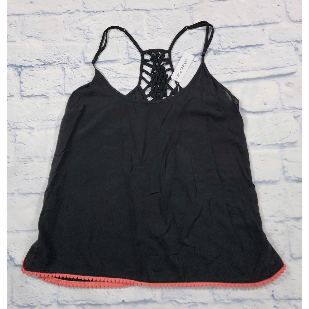 La Vie En Rose WOMENS SIZE XS Cami Top Black Pink Sheer Tank